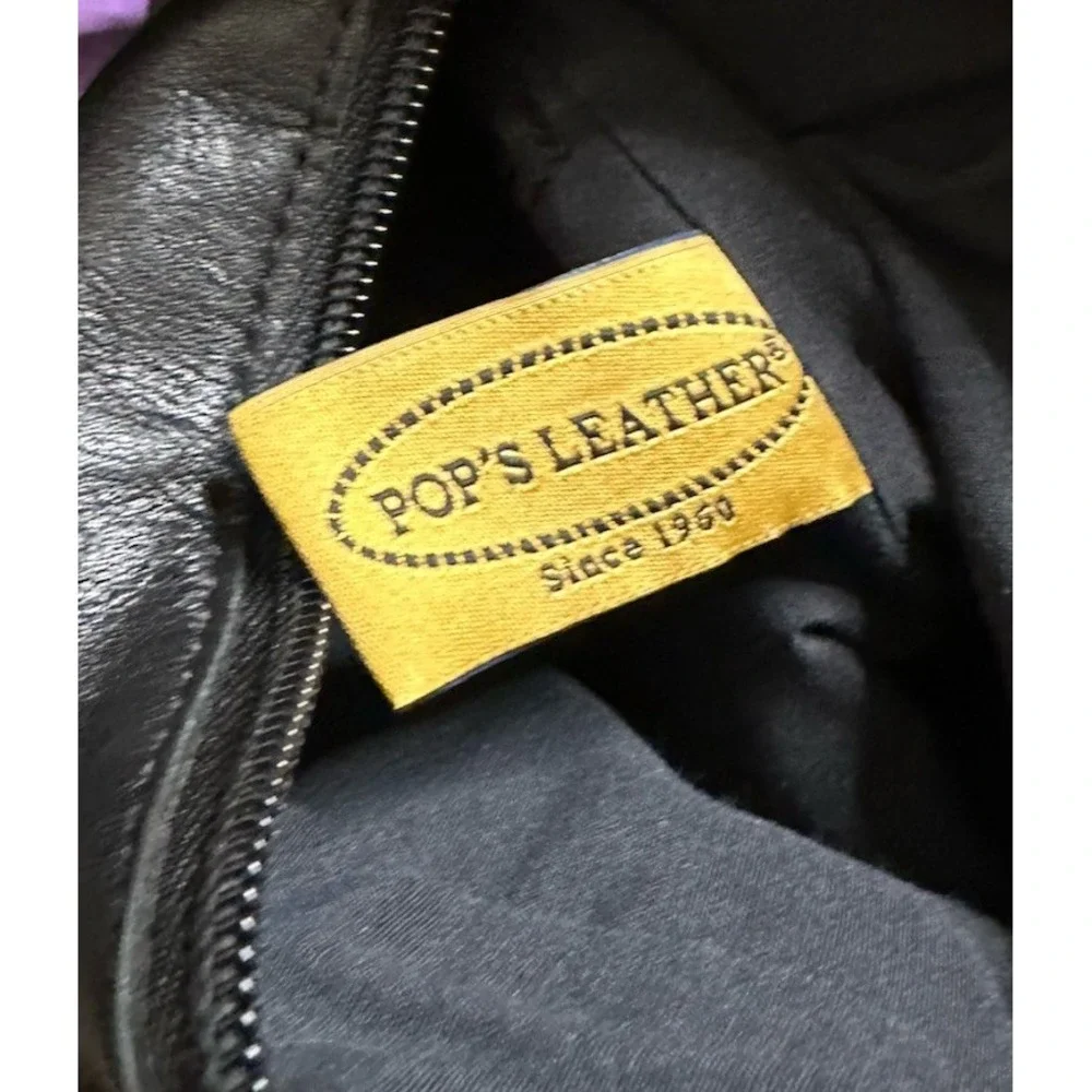 Pop's Black Leather Backpack Pockets Zip Medium Unisex‎ Minimalist